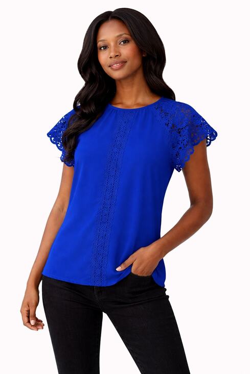 Cable & Gauge Tops - Cable & Gauge Lace Flutter Sleeve Blouse Women S Blue NWT